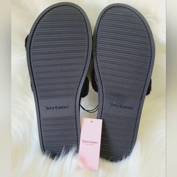 ✨️SOLD✨️💖Juicy Couture Faux Fur Bling Logo black Slippers💖 - Picture 3 of 5
